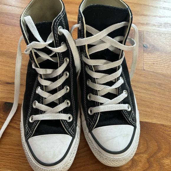 Customized high top black converse with Boston Basketball patch on both shoes - Picture 3 of 4